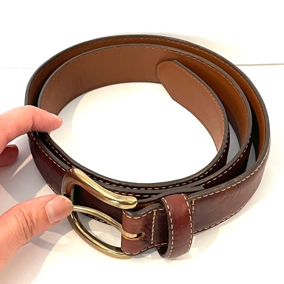 LL BEAN Brown Leather Belt with Contrast Stitching - Size 32 - Picture 1 of 9